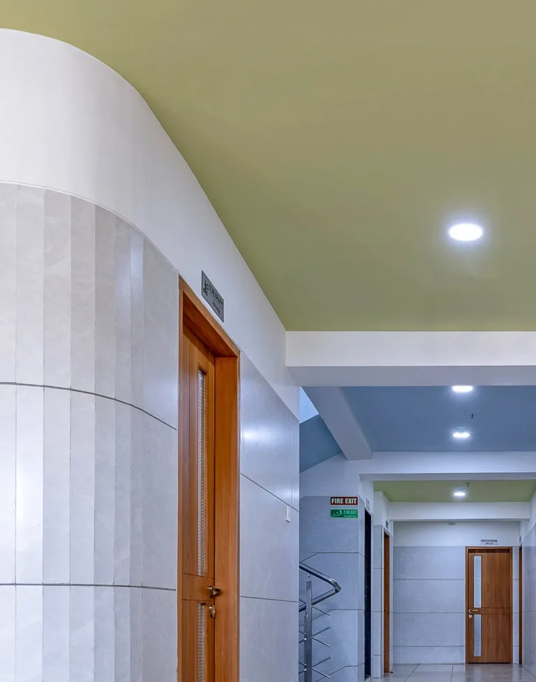 Curved lobby interior at Shrey Hospital